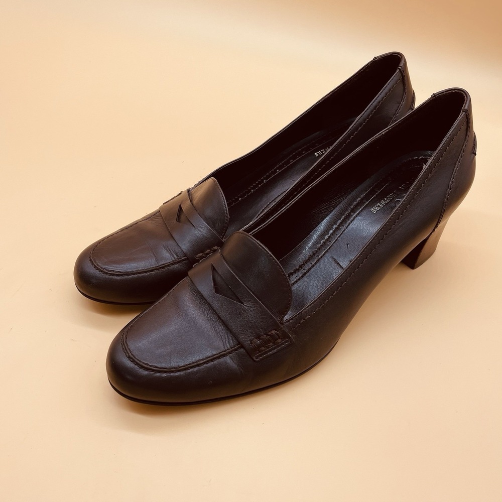 Women's Brooks Brother "346" Brown Leather Penny Loafers‎ Pumps Heels Shoes Sz 9